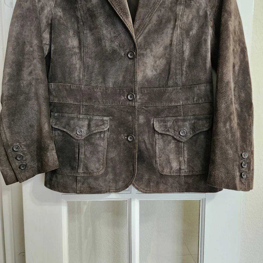 Liz Claiborne Women's Brown Suede Leather Blazer Jacket Petite Medium
